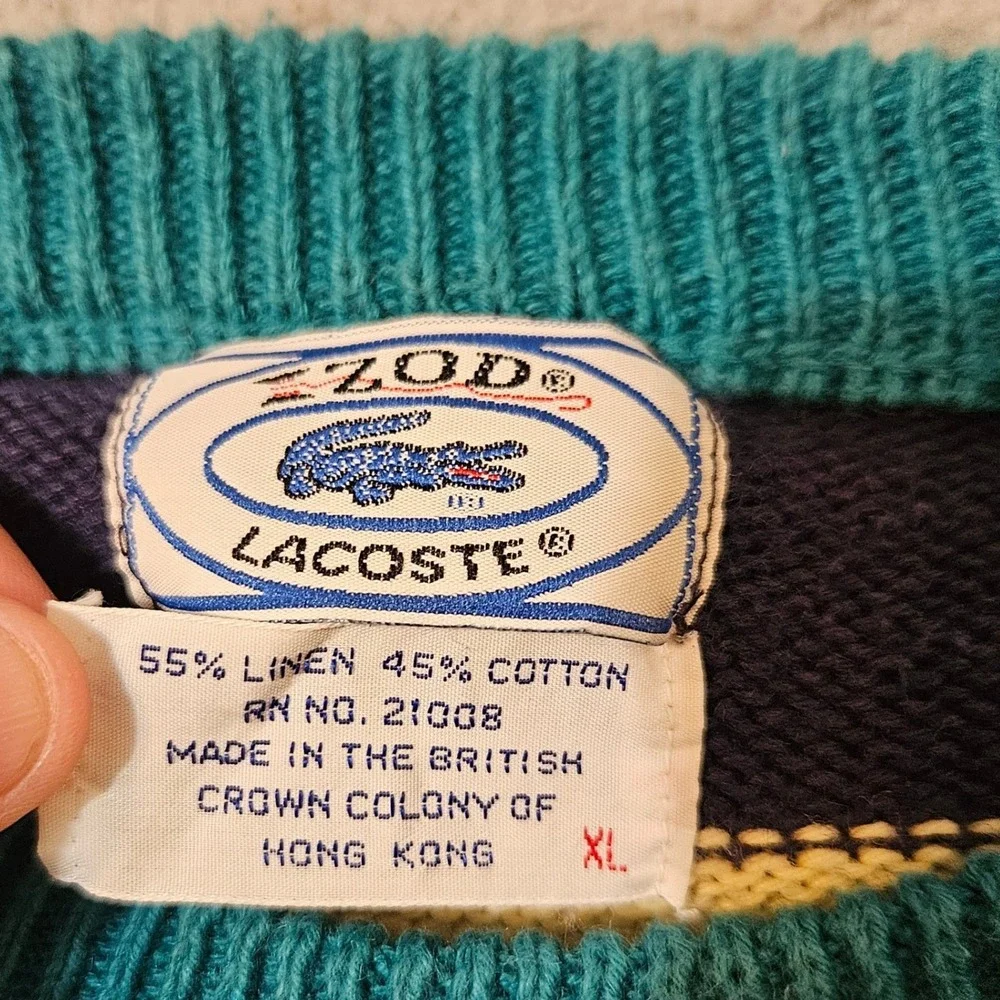Vintage Izod Lacoste Sweater Men's XL Linen Cotton Multicolor Block Striped 70's